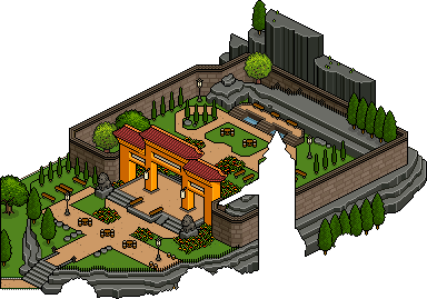 Pixel park with trees and peaceful seating