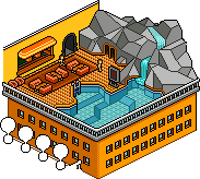A colourful pixel rooftop swimming pool